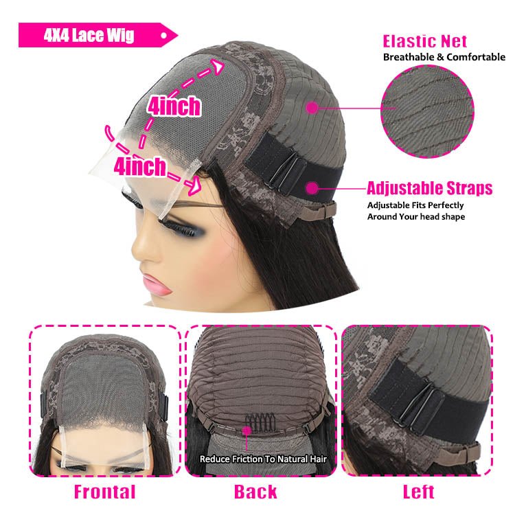 ReadytoGo Glueless 3 Way Straight Closure Wig 100% Brazilain Human Hair - Superlovehair